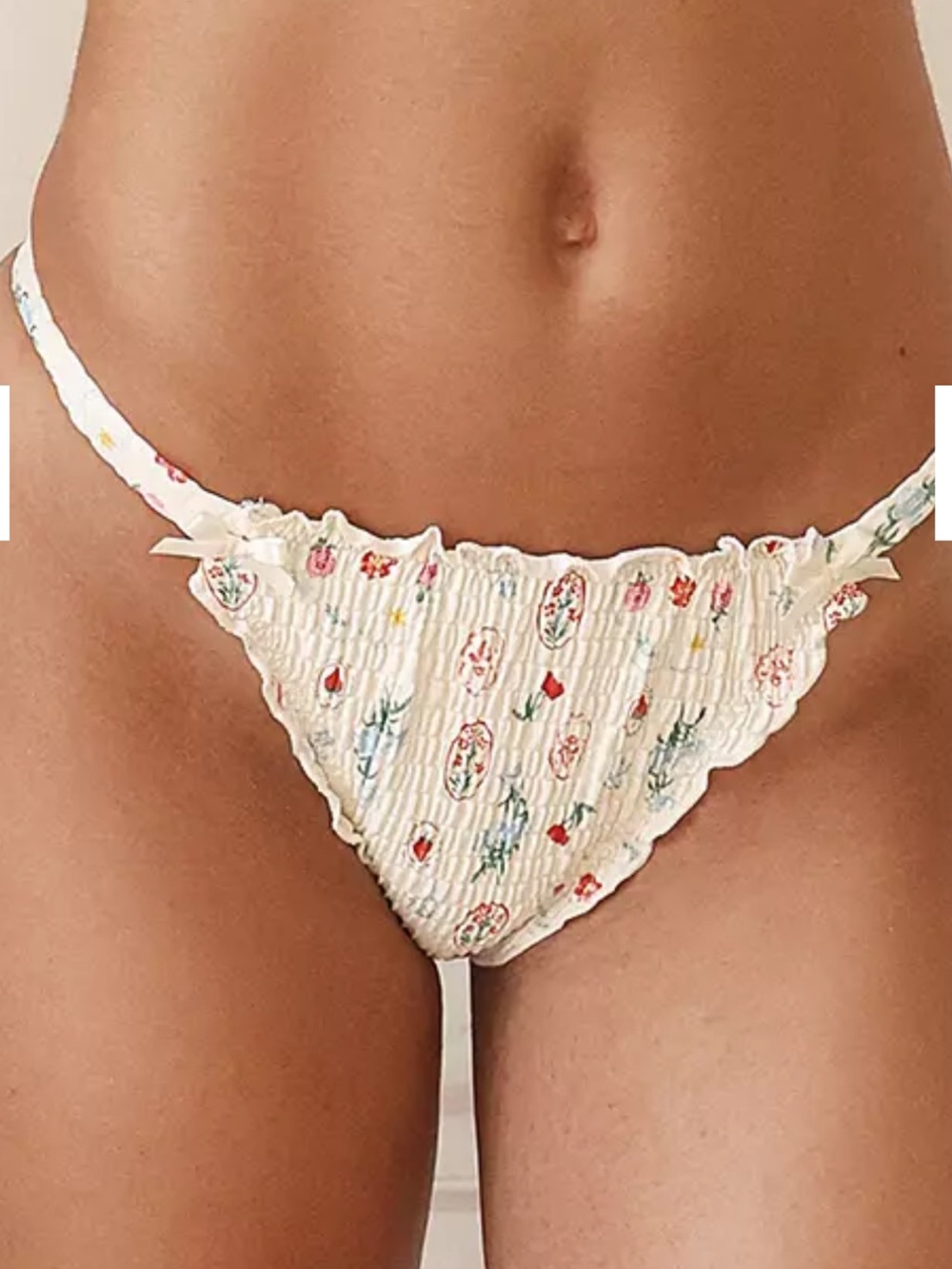 NWT dippin daisys Smocked Floral Cream Bikini Bottom - Women Swim